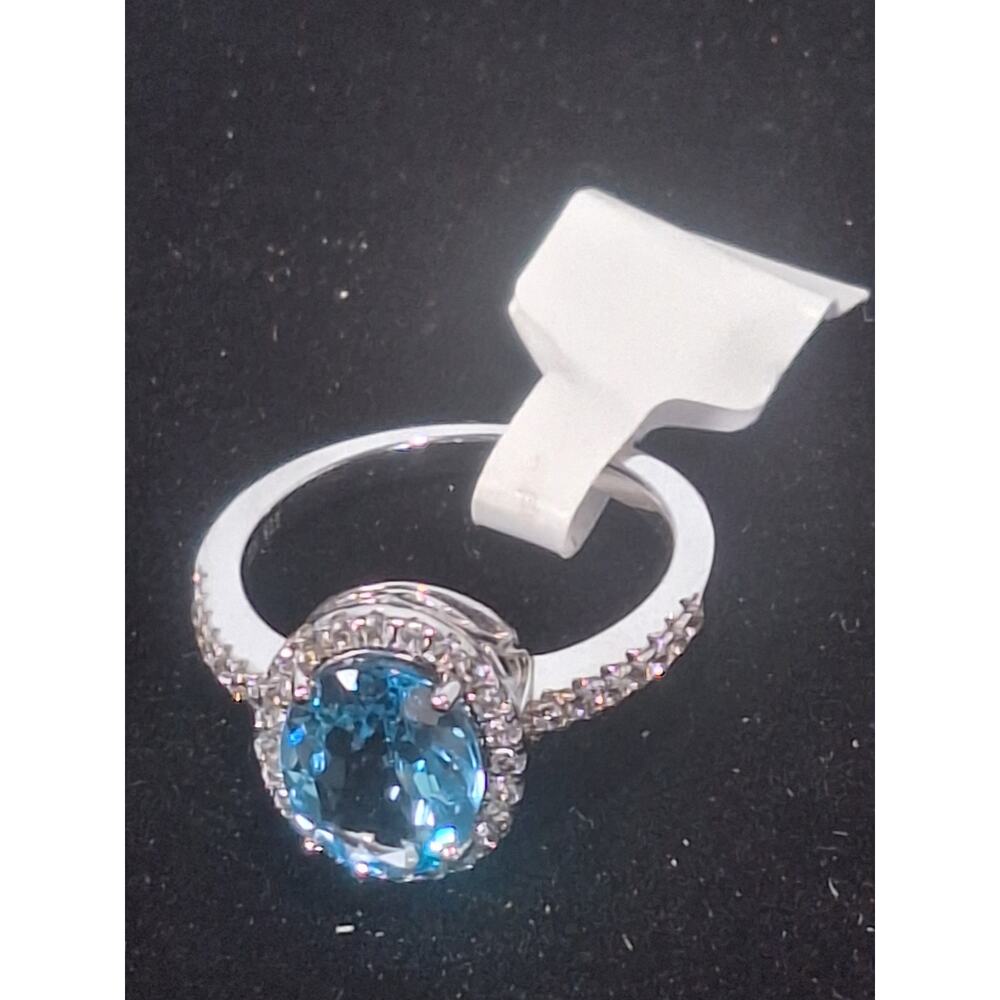 925 Sterling Silver Blue 2.60ct Topaz Halo Ring Oval Light Blue Size 6.5 NIB